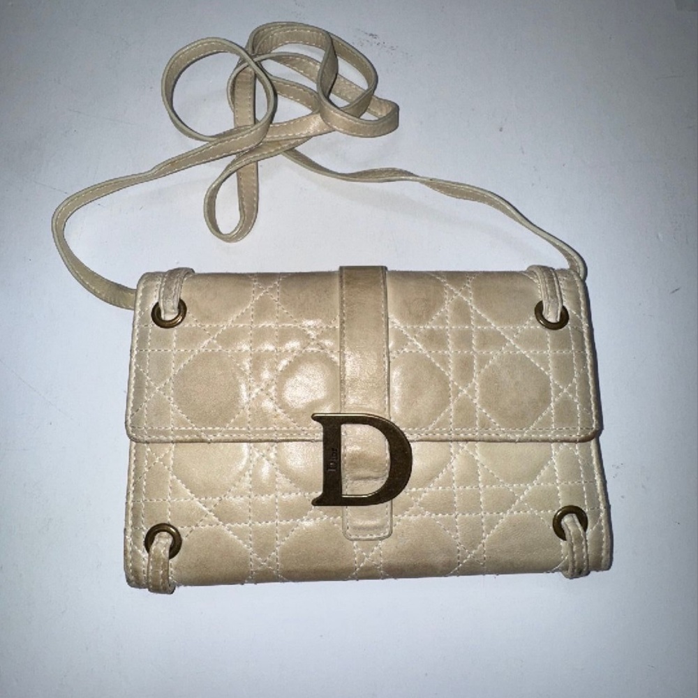 Dior Cream Quilted Crossbody Bag Gold Accents “Authentic “ COA inc to verified